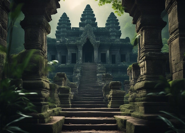 Foto um antigo templo de horror do camboja