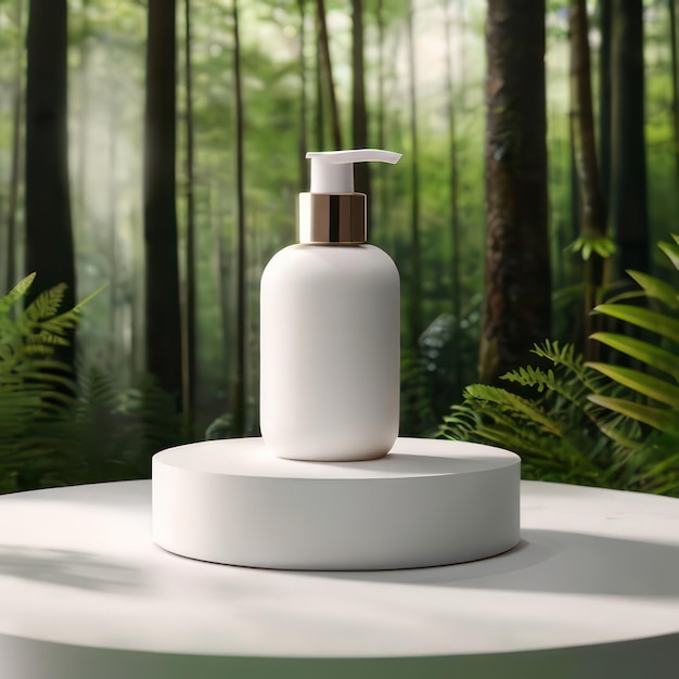 Um anúncio elegante de um modelo de pódio branco de um produto cosmético orgânico natural