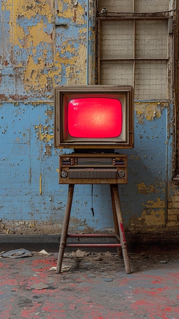 Foto um aparelho de televisão sentado em uma mesa no estilo de visuais retro estética vintage