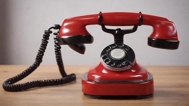 Um aparelho telefônico vintage vermelho