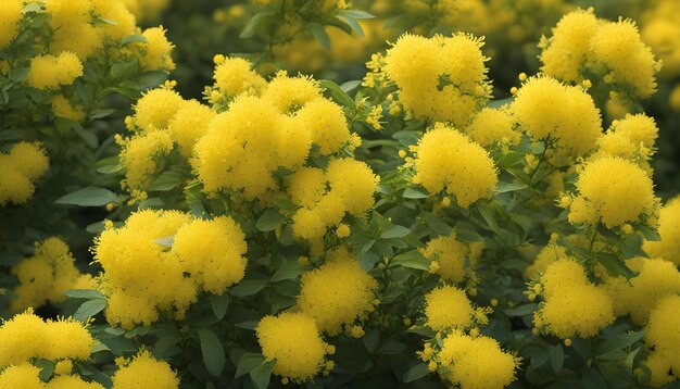 Foto um arbusto com flores amarelas que estão florescendo