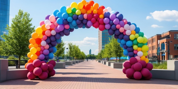 um arco colorido feito de balões