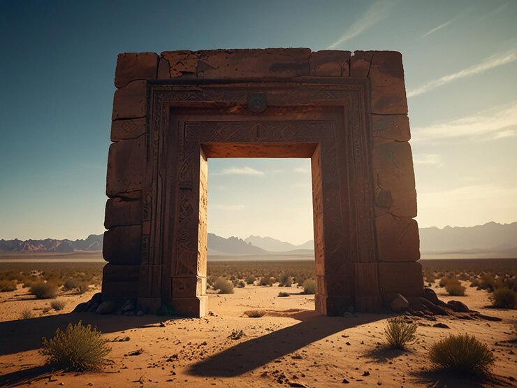 Foto um arco de pedra com o sol a pôr-se atrás dele