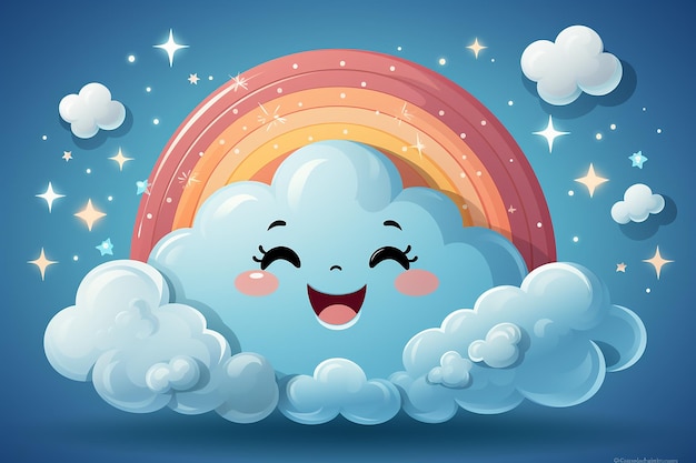 um arco-íris caprichoso com nuvens sorridentes coloridas geradas por IA