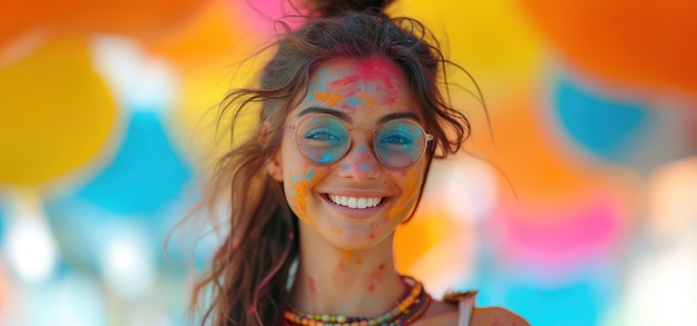 Um arco-íris colorido Os índios celebram o festival de Holi