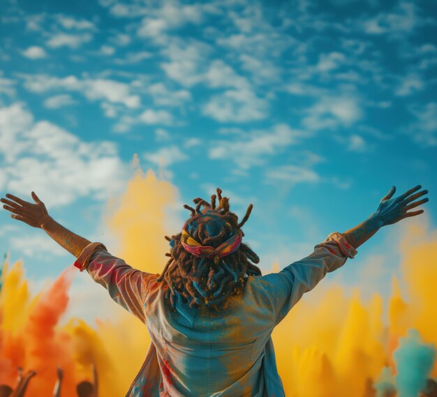 Foto um arco-íris colorido os índios celebram o festival de holi