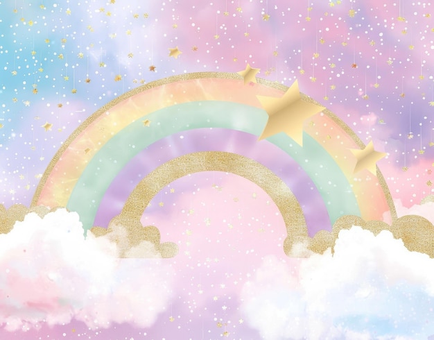 um arco-íris com um rainbow no céu e o rainbow no canto inferior direito