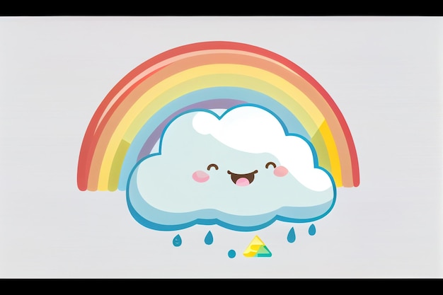 Um arco-íris e uma nuvem com uma cara que diz "chuva".