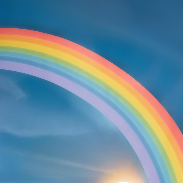 Foto um arco-íris está no céu com o sol a brilhar através dele.