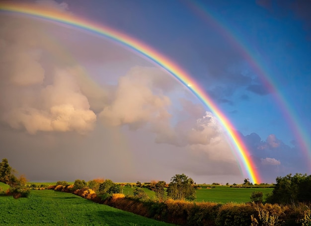 um arco-íris na paisagem do céu