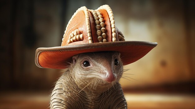 Foto um armadilo com um chapéu de cowboy