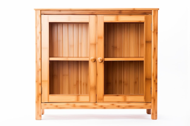 um armário de madeira com duas portas e uma prateleira
