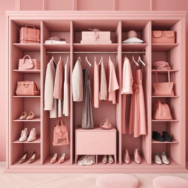 Um armário rosa com uma prateleira que diz 'rosa'