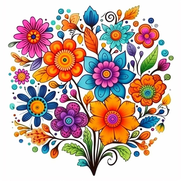 Um arranjo de flores colorido com borboletas e flores em um fundo branco generativo ai