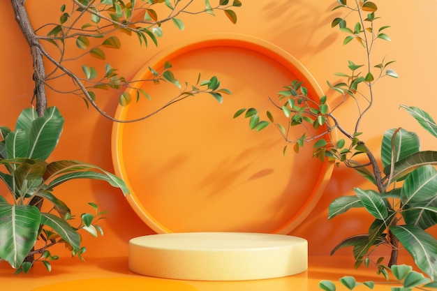 Um arranjo floral em torno da exposição de produtos está de arte oriental