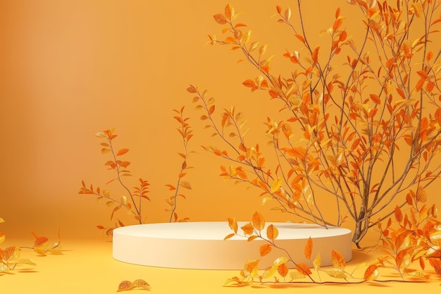Um arranjo floral em torno da exposição de produtos está de arte oriental