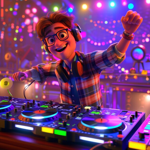 Foto um artista de dj em karaokê 3d desenho animado