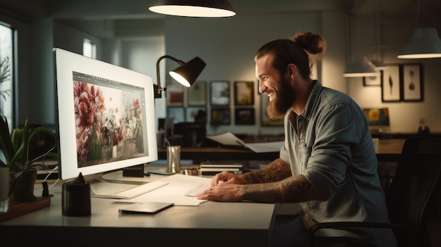 Foto um artista freelancer colaborando com uma agência de design gráfico trocando sorrisos