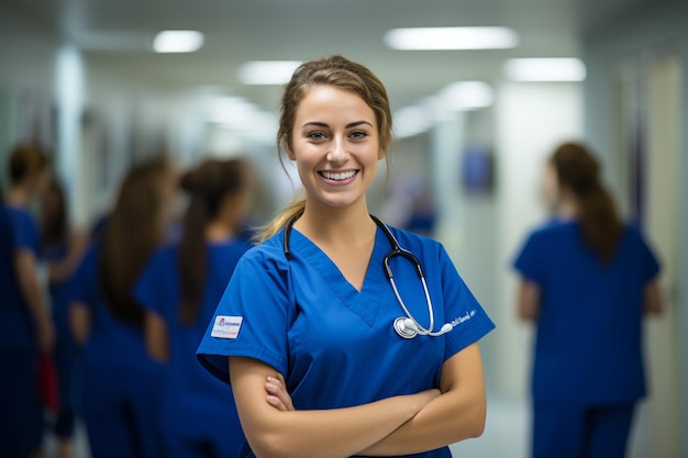 Um aspirante a enfermeiro, um estudante entre os profissionais de saúde