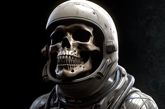 Um astronauta com cara de caveira no traje espacial e um capacete Um astronauta morto no espaço IA generativa