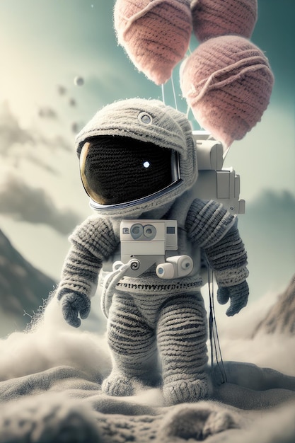 Um astronauta com um balão no céu