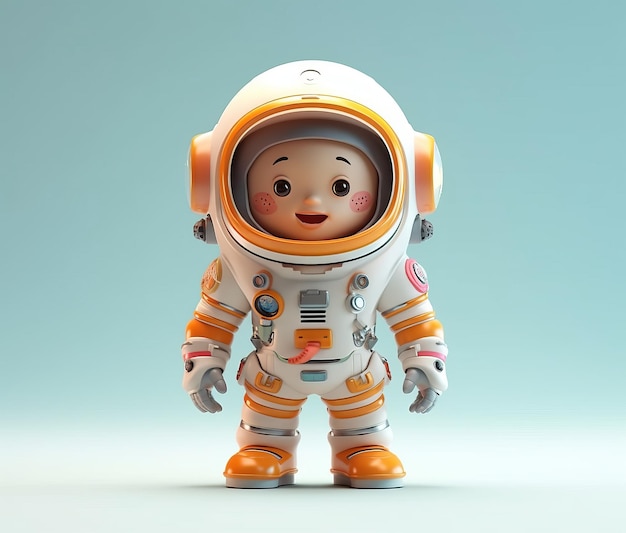 Um astronauta de brinquedo está de pé em uma superfície branca