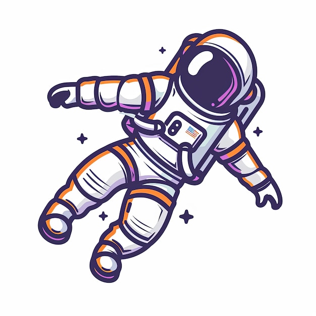 Um astronauta de desenho animado está flutuando no espaço com um fundo estrelado