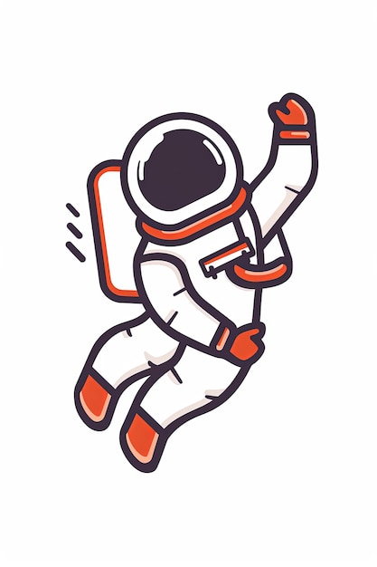 Um astronauta de desenho animado está pulando no ar
