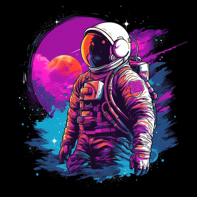 Um astronauta em um terno espacial no espaço e flores Um astronauta engraçado e engraçado no estilo de desenho animado