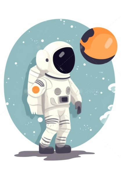 Um astronauta em um traje espacial com uma bola vermelha na boca.