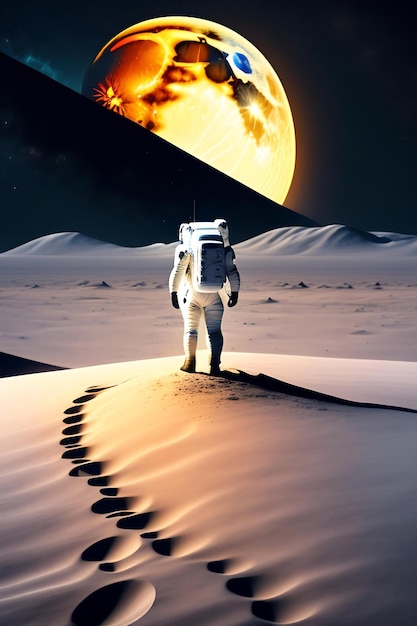 Foto um astronauta está na superfície da lua