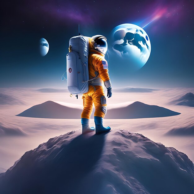 Um astronauta está na superfície da Lua