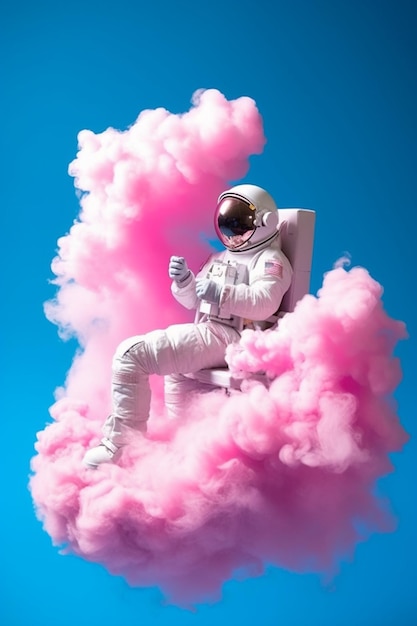 Um astronauta flutuando em uma nuvem rosa