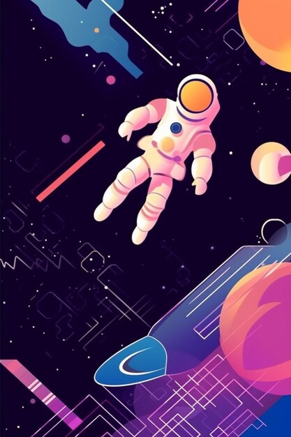 um astronauta flutuando no ar com planetas e planetas ao seu redor IA generativa