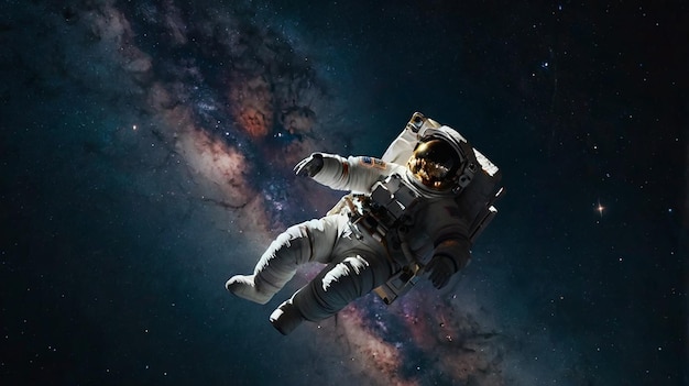 Um astronauta inspirador a flutuar no meio do