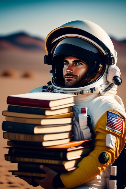 Um astronauta lendo um livro com a palavra nasa.
