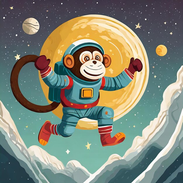 Um astronauta macaco com o fundo da lua