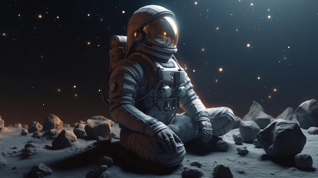 Um astronauta meditando sobre o sistema solar Generative AI