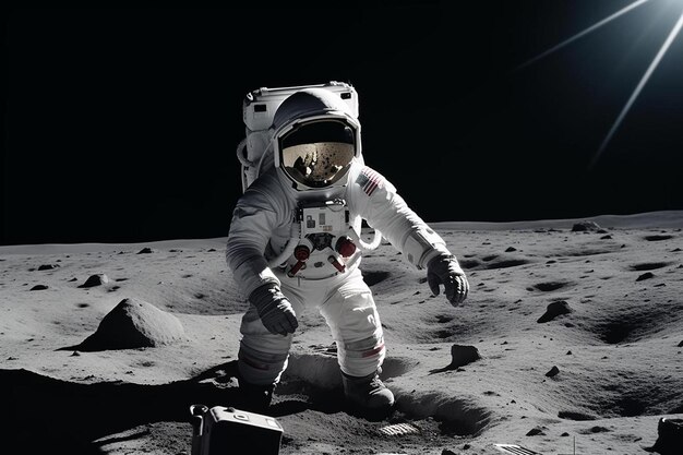 um astronauta na lua com a lua ao fundo