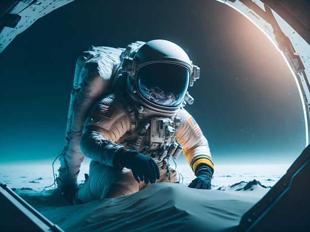 Um astronauta na lua com uma mochila nas costas Ai generative