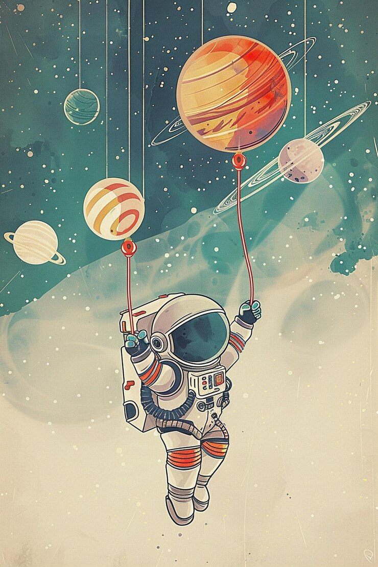 Um astronauta no espaço com o planeta nas costas.