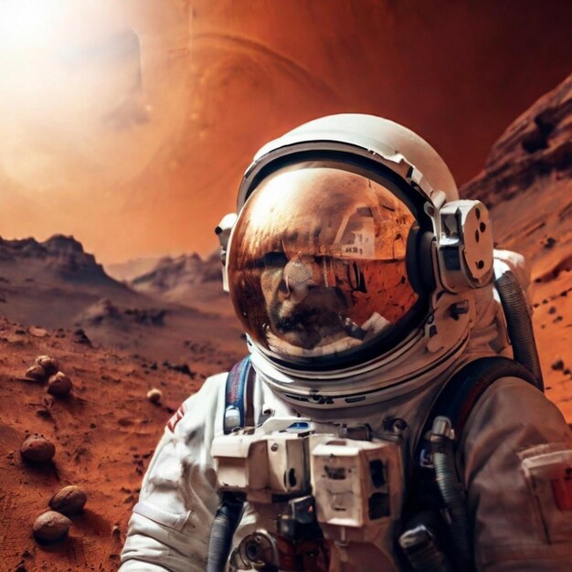 Um astronauta num fato espacial com o sol atrás dele.