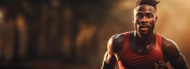 Foto um atleta afro-americano do banner de esportes ao ar livre