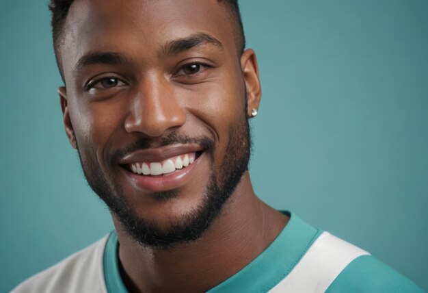 Foto um atleta de basquete sorridente em uma camisa exalando confiança e amor pelo jogo