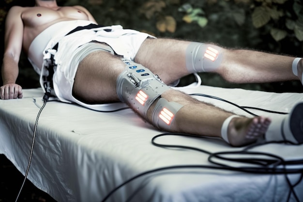 Um atleta é reabilitado após uma operação cirúrgica usando eletrodos gerados por Ai