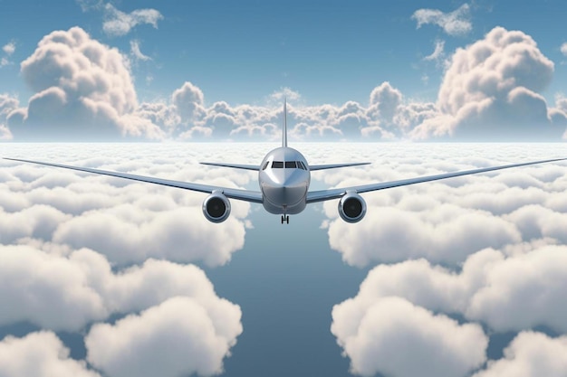 Um avião a voar no céu acima das nuvens.