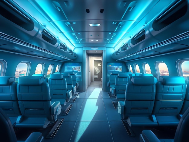 Um avião com uma luz interior azul