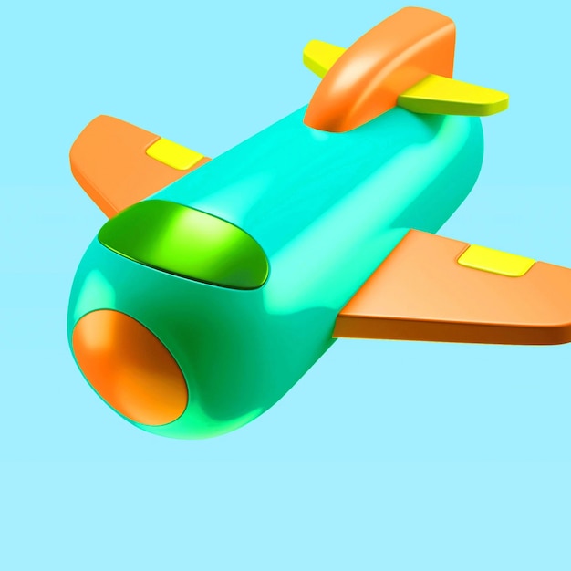 um avião de brinquedo com um nariz verde e asas amarelas