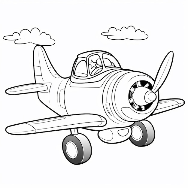 Foto um avião de desenho animado com um piloto na cabine voando pelo céu