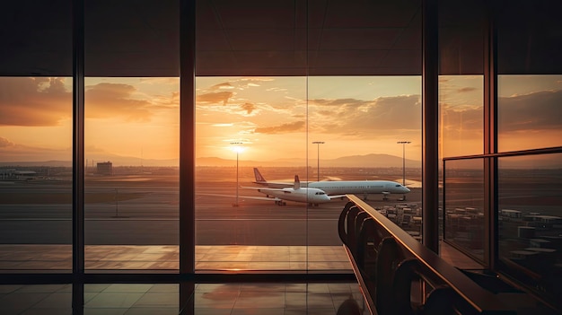 Um avião está na pista do aeroporto.